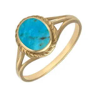 18ct Yellow Gold Turquoise Rope Edge Ring