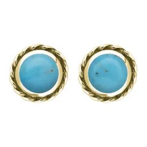 18ct Yellow Gold Turquoise Round Twist Edge Stud Earrings