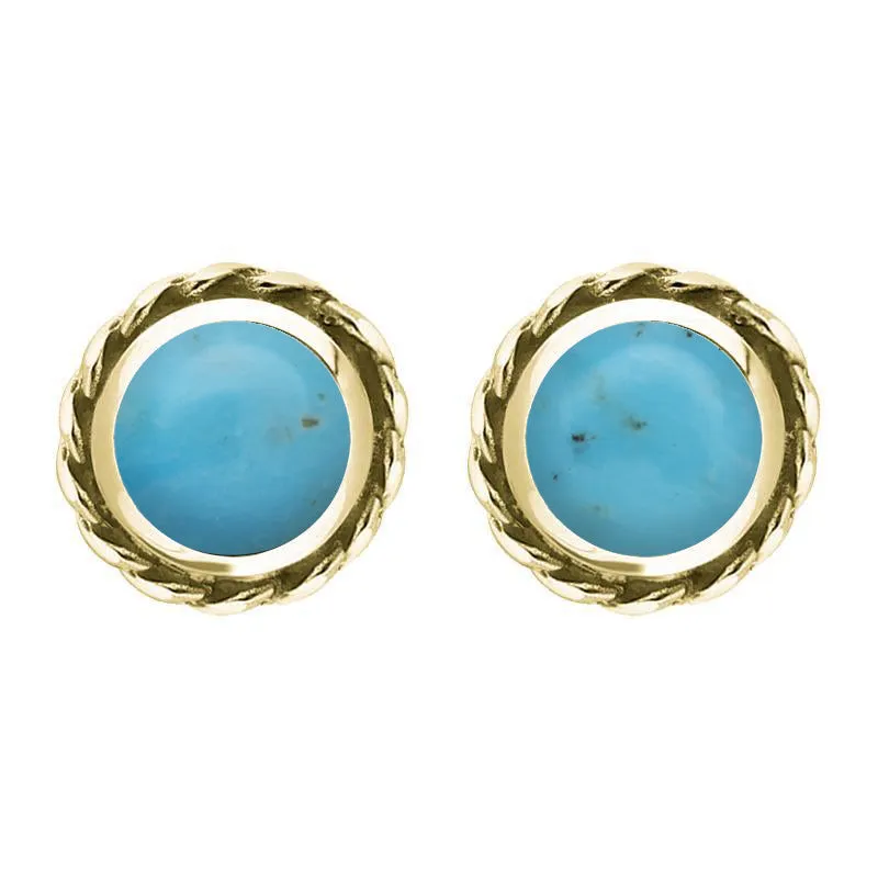 18ct Yellow Gold Turquoise Round Twist Edge Stud Earrings