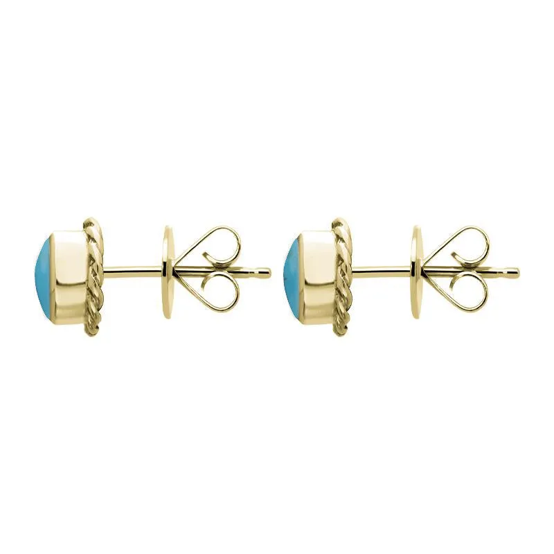 18ct Yellow Gold Turquoise Round Twist Edge Stud Earrings