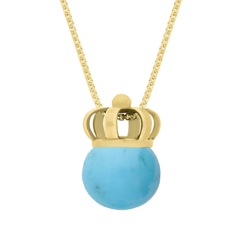 18ct Yellow Gold Turquoise Royal Crown 11mm Bead Pendant