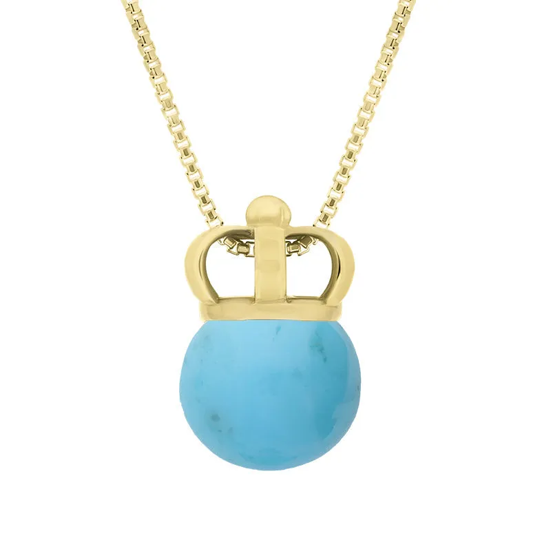 18ct Yellow Gold Turquoise Royal Crown 11mm Bead Pendant