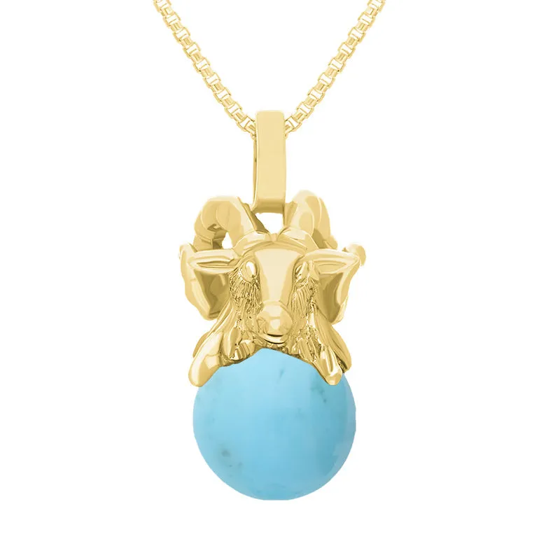 18ct Yellow Gold Turquoise Zodiac Aries 8mm Bead Pendant