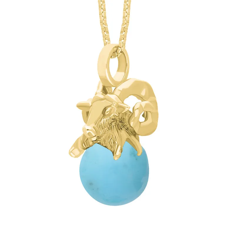 18ct Yellow Gold Turquoise Zodiac Aries 8mm Bead Pendant