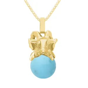 18ct Yellow Gold Turquoise Zodiac Aries 8mm Bead Pendant