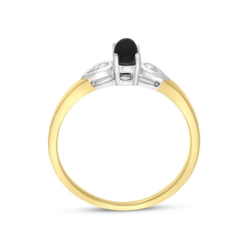 18ct Yellow Gold Whitby Jet 0.07ct Diamond Pear Shoulder Ring