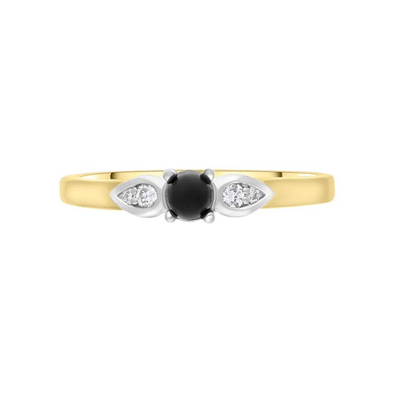 18ct Yellow Gold Whitby Jet 0.07ct Diamond Pear Shoulder Ring