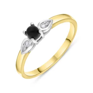 18ct Yellow Gold Whitby Jet 0.07ct Diamond Pear Shoulder Ring