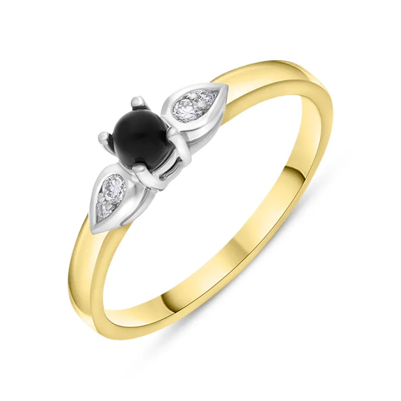 18ct Yellow Gold Whitby Jet 0.07ct Diamond Pear Shoulder Ring