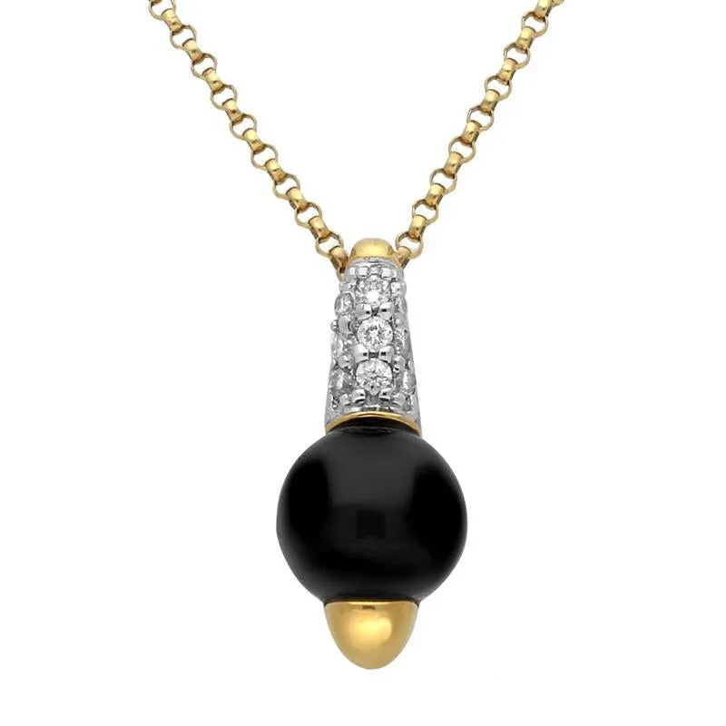 18ct Yellow Gold Whitby Jet 0.08ct Diamond Round Pave Top Necklace