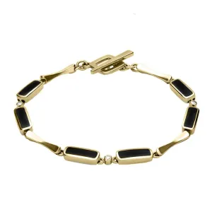 18ct Yellow Gold Whitby Jet 0.09ct Diamond Six Stone Oblong Bracelet