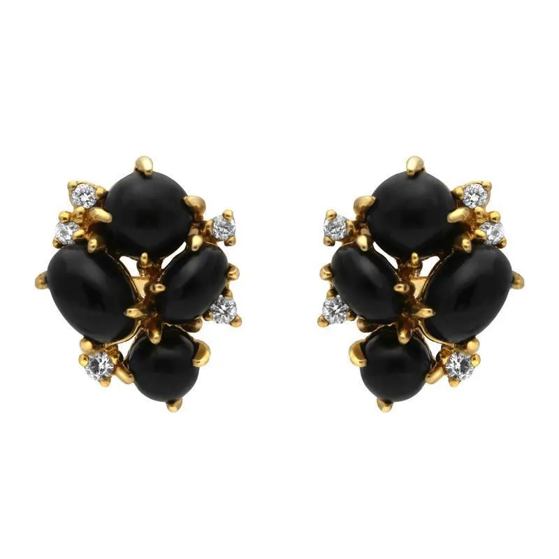 18ct Yellow Gold Whitby Jet Diamond Abstract Stud Earrings D