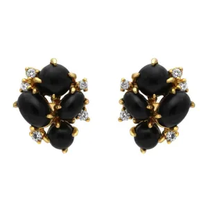 18ct Yellow Gold Whitby Jet Diamond Abstract Stud Earrings D