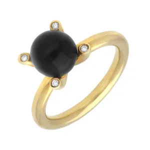 18ct Yellow Gold Whitby Jet Diamond Bead Claw Set Ring