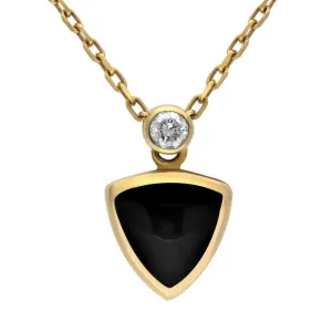 18ct Yellow Gold Whitby Jet Diamond Curved Triangle Necklace