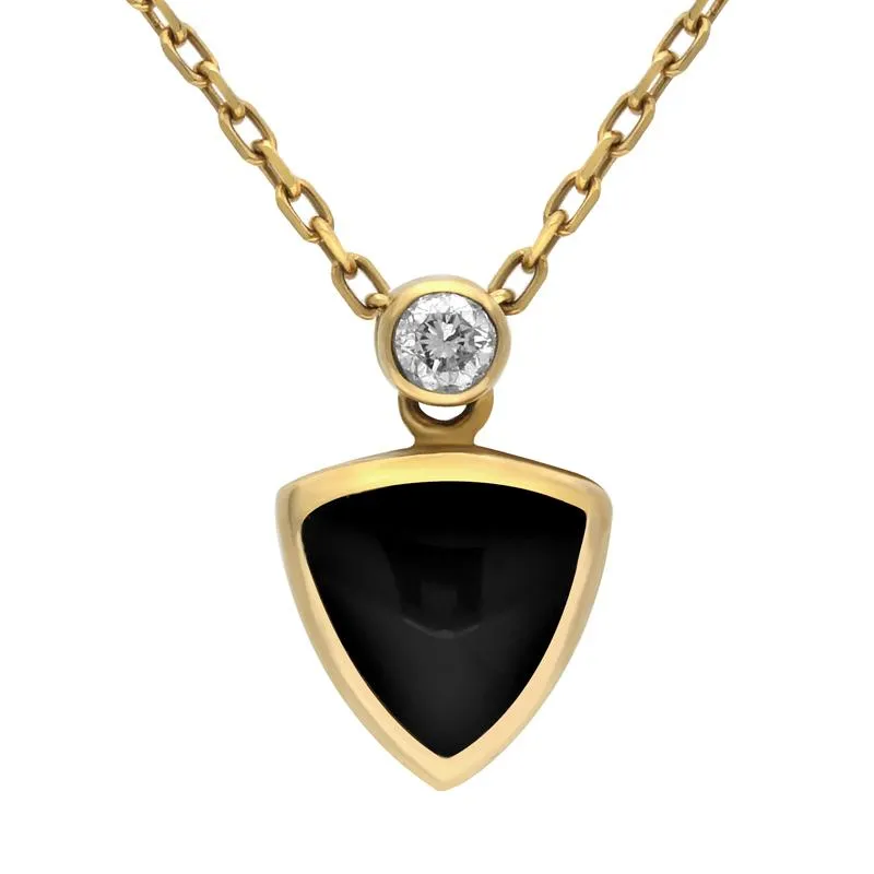 18ct Yellow Gold Whitby Jet Diamond Curved Triangle Necklace