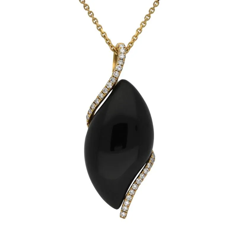 18ct Yellow Gold Whitby Jet Diamond Marquise Necklace