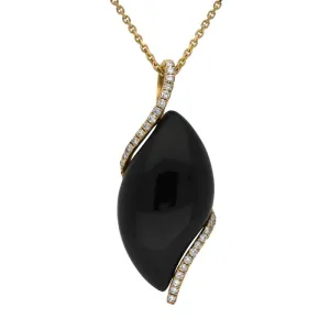 18ct Yellow Gold Whitby Jet Diamond Marquise Necklace