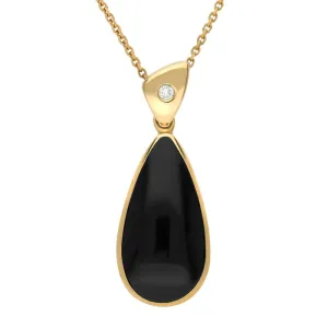 18ct Yellow Gold Whitby Jet Diamond Pear Drop Necklace