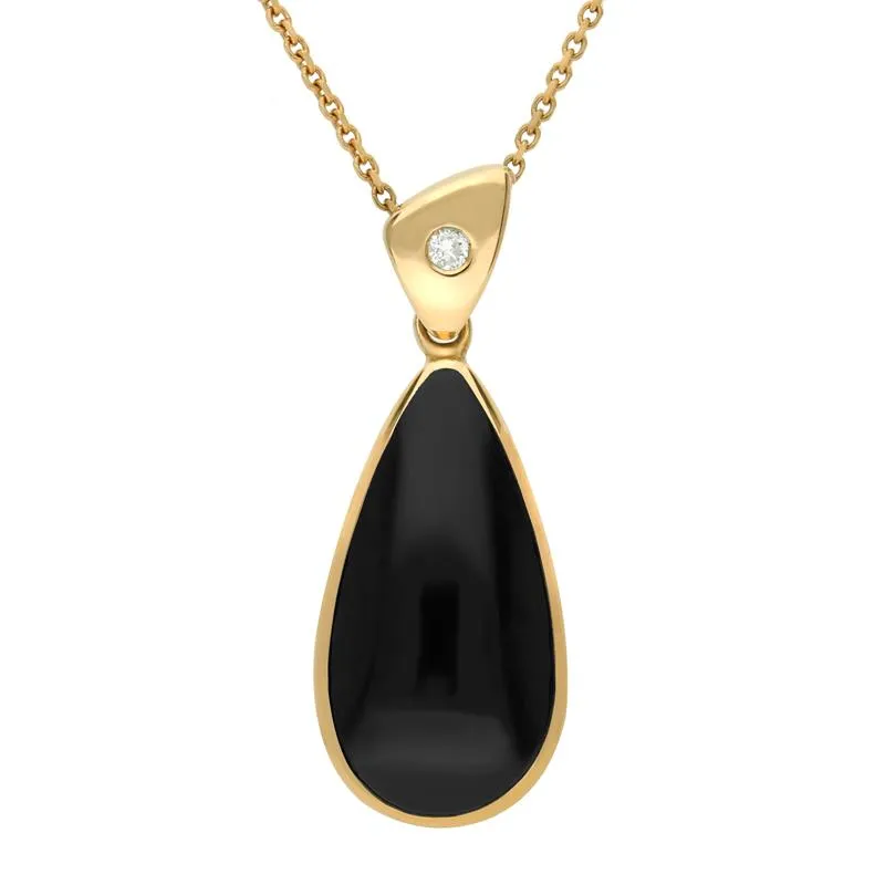 18ct Yellow Gold Whitby Jet Diamond Pear Drop Necklace