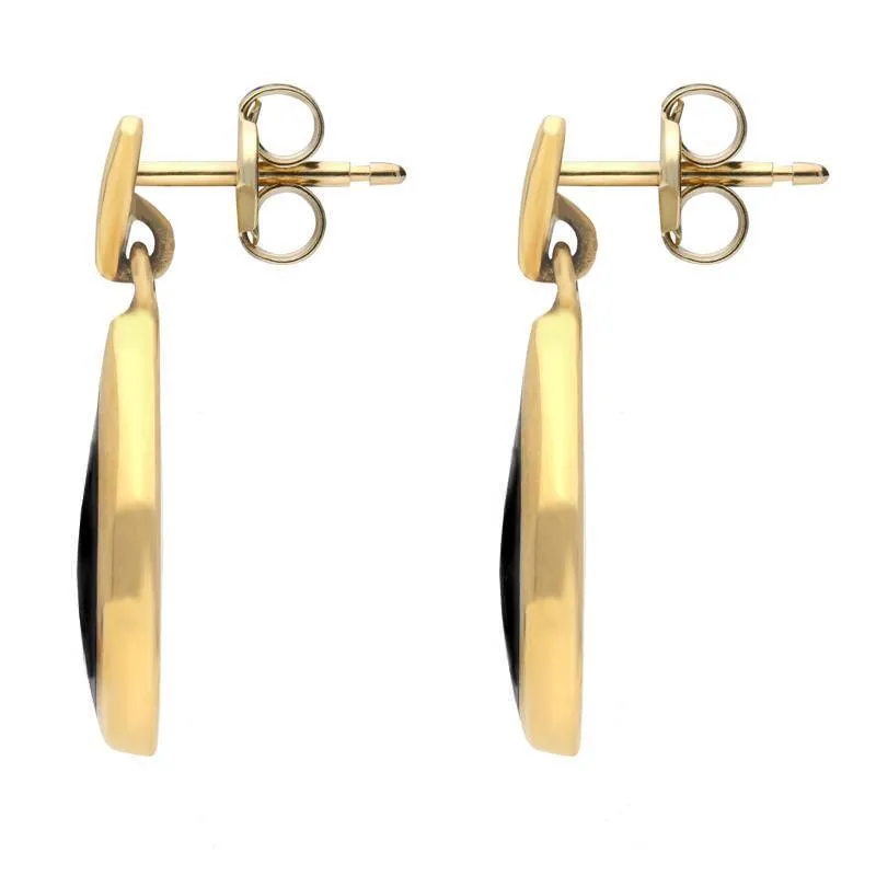 18ct Yellow Gold Whitby Jet Diamond Pointed Pear Drop Earrings