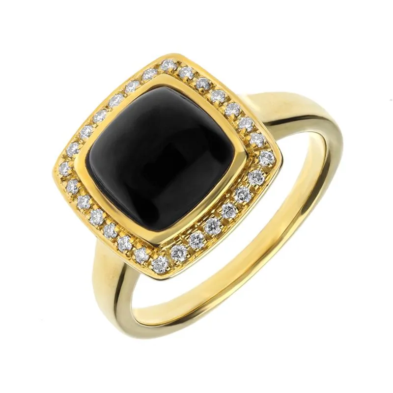18ct Yellow Gold Whitby Jet Diamond Small Cushion Pave Edge Ring