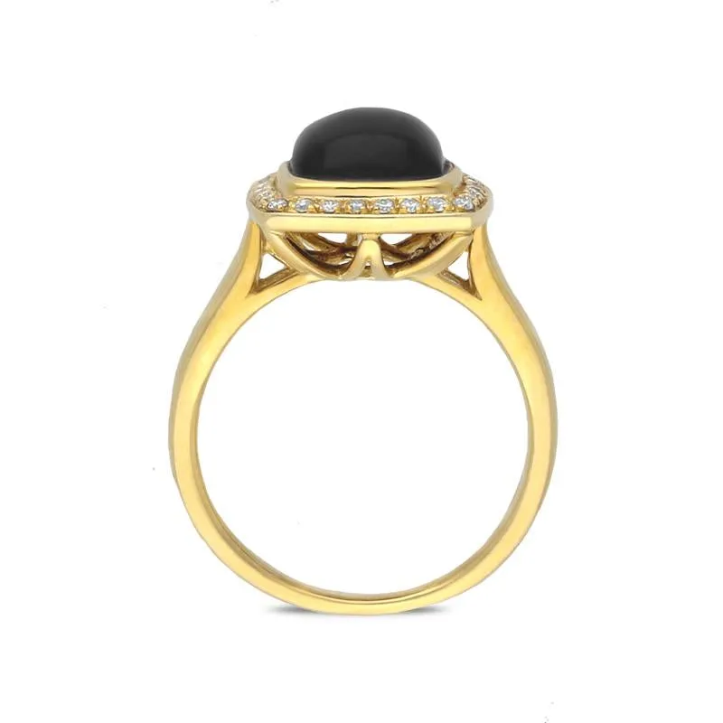 18ct Yellow Gold Whitby Jet Diamond Small Cushion Pave Edge Ring