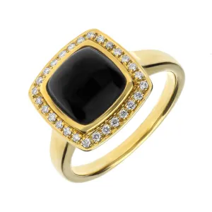 18ct Yellow Gold Whitby Jet Diamond Small Cushion Pave Edge Ring