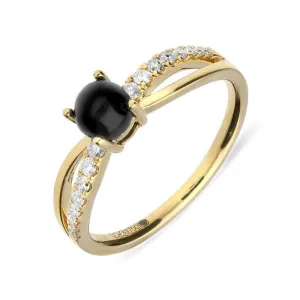 18ct Yellow Gold Whitby Jet Diamond Split Shoulder Ring