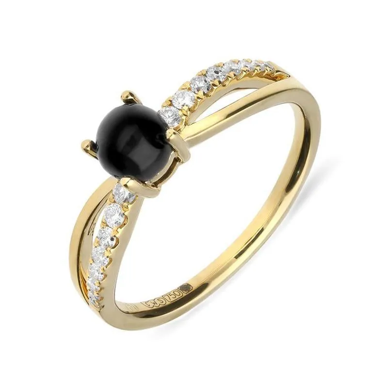 18ct Yellow Gold Whitby Jet Diamond Split Shoulder Ring