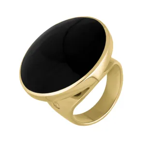 18ct Yellow Gold Whitby Jet Hallmark Medium Round Ring