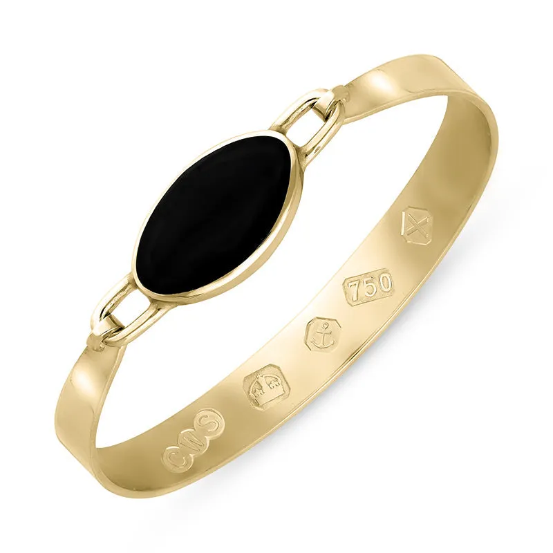 18ct Yellow Gold Whitby Jet Hallmark Wide Oval Bangle