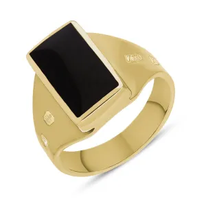 18ct Yellow Gold Whitby Jet King's Coronation Hallmark Small Oblong Ring D