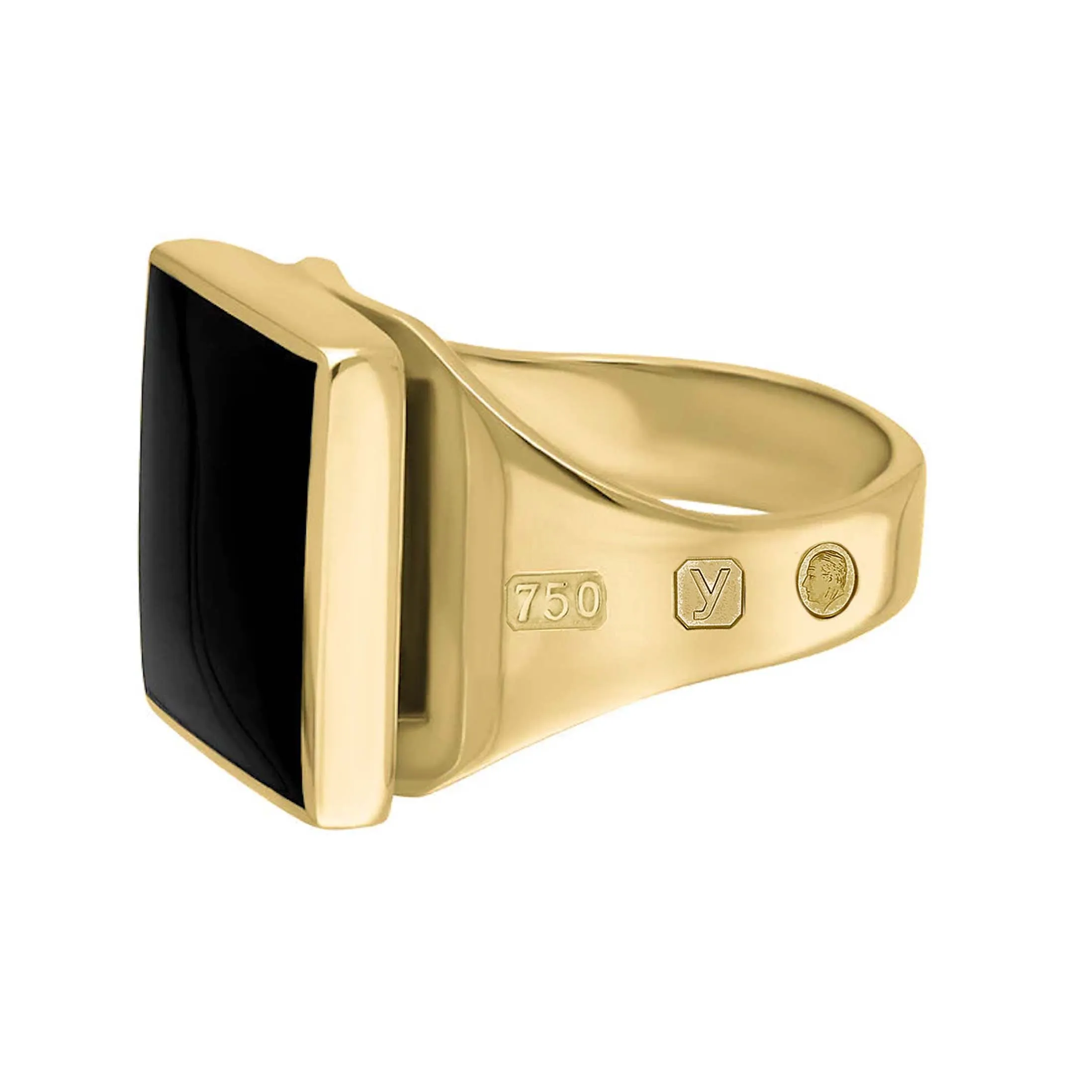 18ct Yellow Gold Whitby Jet King's Coronation Hallmark Small Square Ring D
