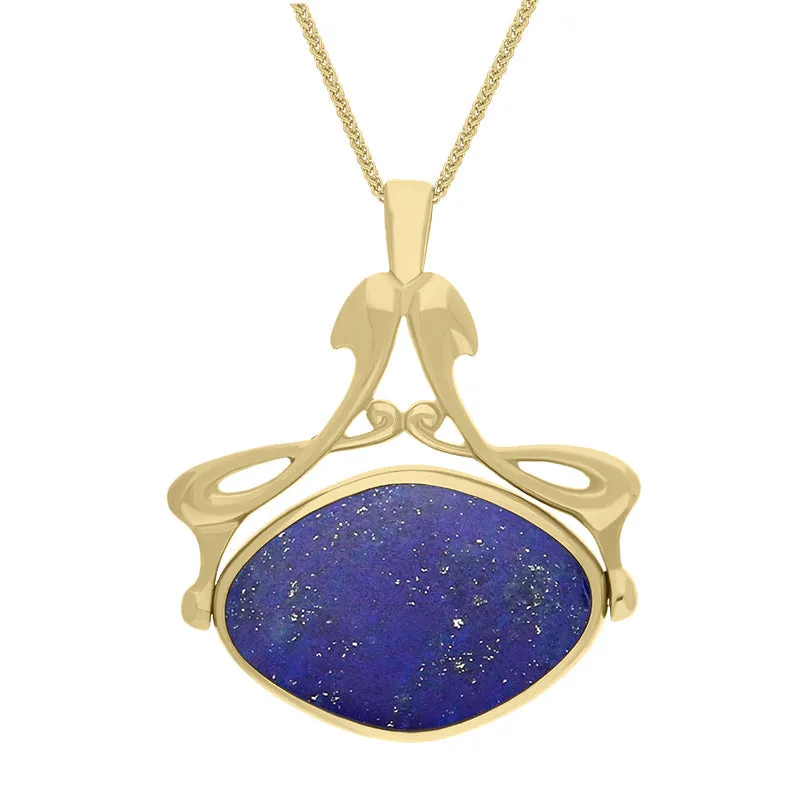 18ct Yellow Gold Whitby Jet Lapis Lazuli Bell Diamond Swivel Fob Necklace