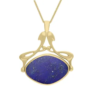 18ct Yellow Gold Whitby Jet Lapis Lazuli Bell Diamond Swivel Fob Necklace