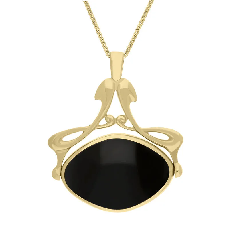 18ct Yellow Gold Whitby Jet Lapis Lazuli Bell Diamond Swivel Fob Necklace