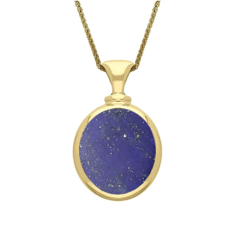 18ct Yellow Gold Whitby Jet Lapis Lazuli Small Double Sided Oval Fob Necklace