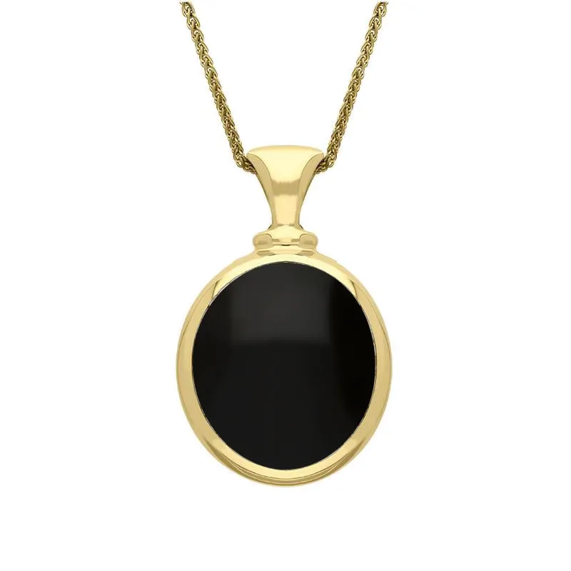 18ct Yellow Gold Whitby Jet Lapis Lazuli Small Double Sided Oval Fob Necklace