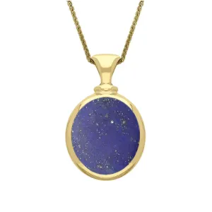 18ct Yellow Gold Whitby Jet Lapis Lazuli Small Double Sided Oval Fob Necklace