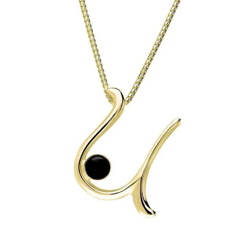 18ct Yellow Gold Whitby Jet Love Letters Initial U Necklace