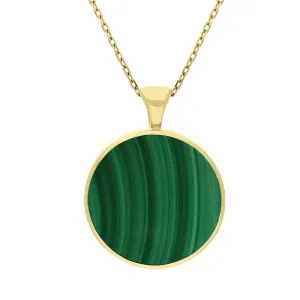 18ct Yellow Gold Whitby Jet Malachite Large Double Sided Round Fob Necklace