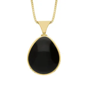 18ct Yellow Gold Whitby Jet Mother of Pearl Hallmark Double Sided Pear-shaped Necklace