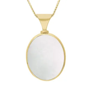 18ct Yellow Gold Whitby Jet Mother of Pearl King's Coronation Hallmark Double Sided Oval Necklace D