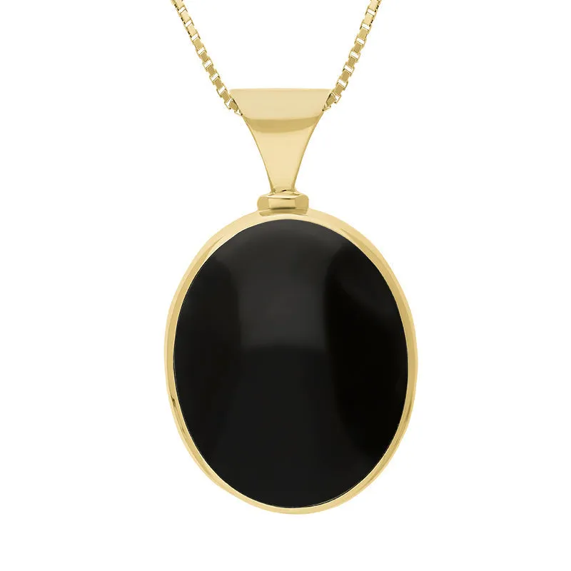 18ct Yellow Gold Whitby Jet Mother of Pearl King's Coronation Hallmark Double Sided Oval Necklace D