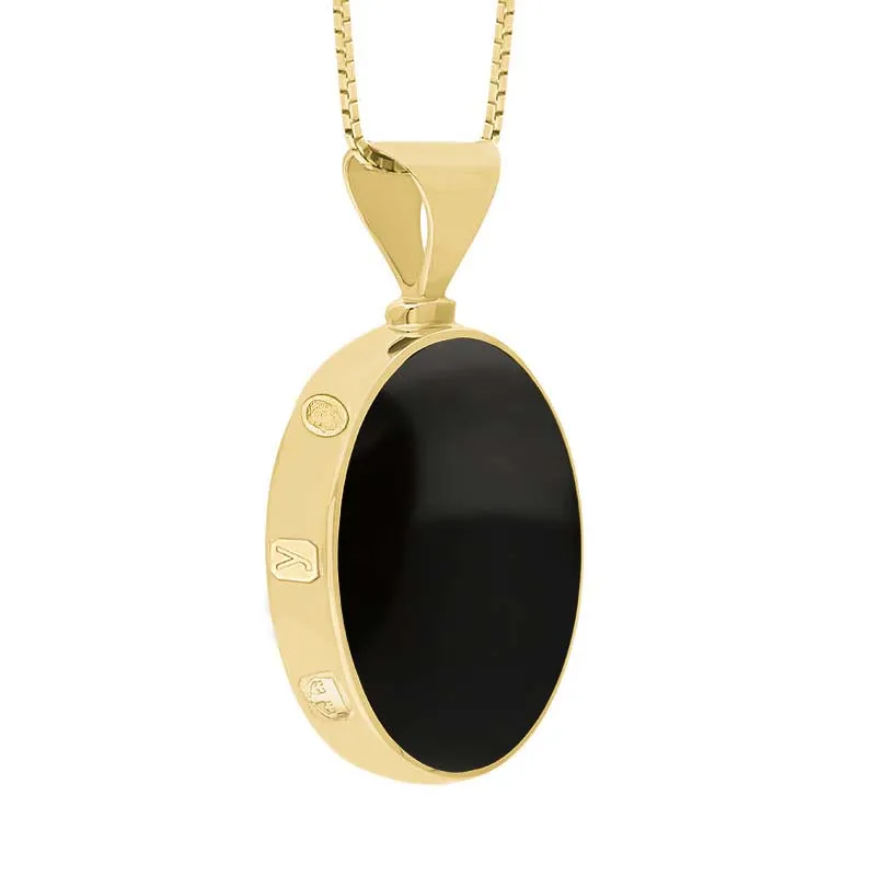 18ct Yellow Gold Whitby Jet Mother of Pearl King's Coronation Hallmark Double Sided Oval Necklace D