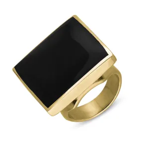 18ct Yellow Gold Whitby Jet Queen's Jubilee Hallmark Medium Square Ring D