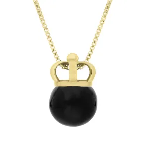 18ct Yellow Gold Whitby Jet Royal Crown 11mm Bead Pendant