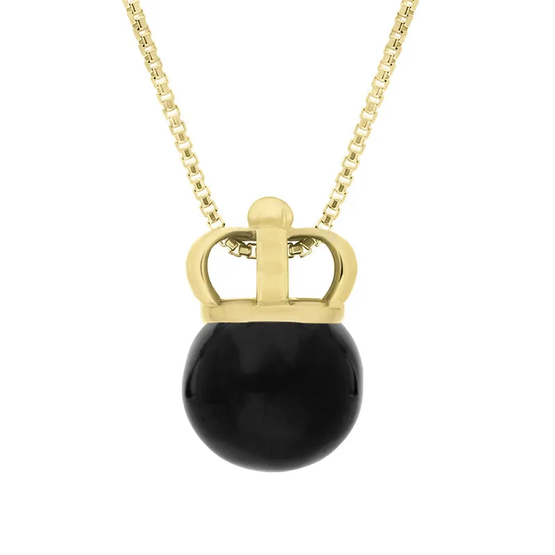 18ct Yellow Gold Whitby Jet Royal Crown 11mm Bead Pendant