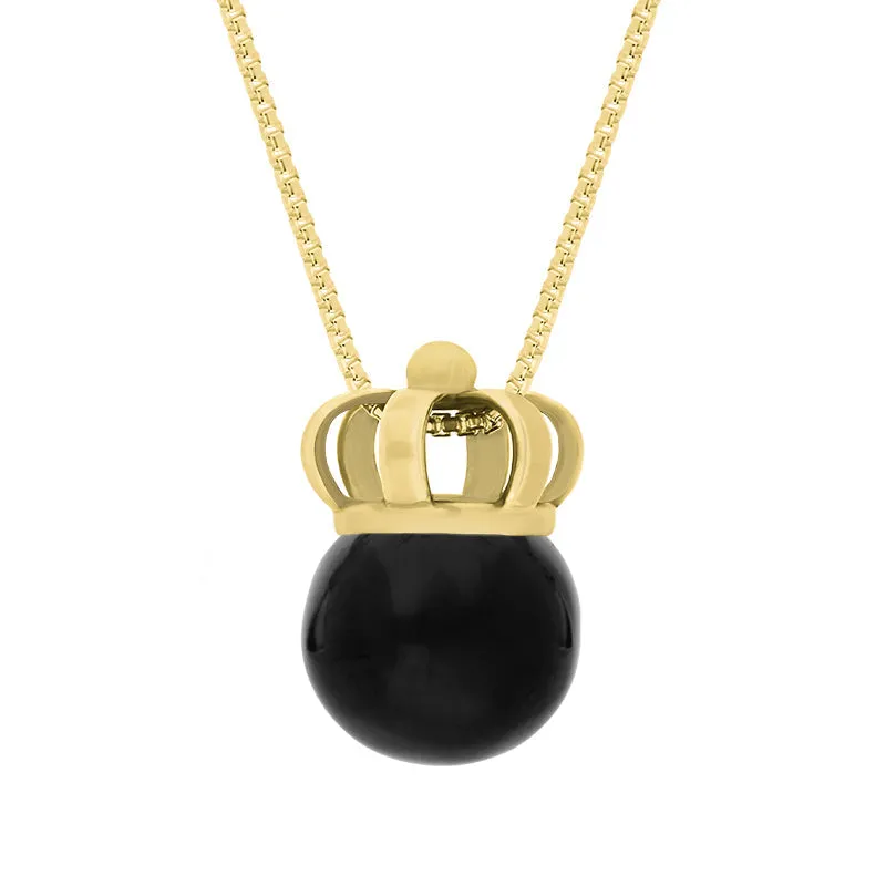 18ct Yellow Gold Whitby Jet Royal Crown 11mm Bead Pendant